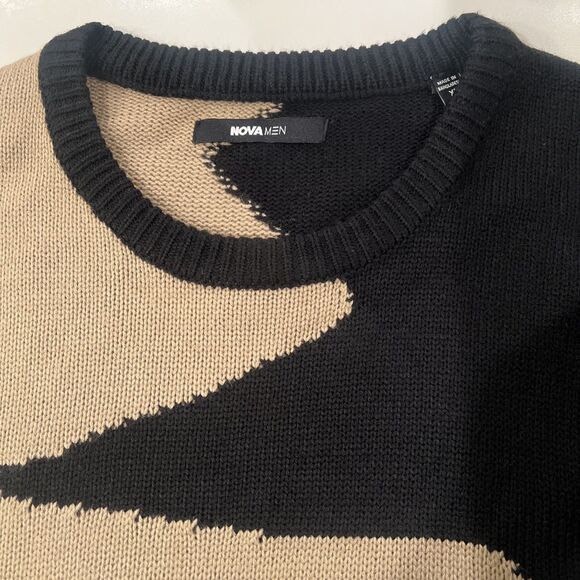 NOVA MEN Abstract Two-tone Men’s Long Sleeve Gold And Black Crew Neck Sweater XL - Picture 10 of 11